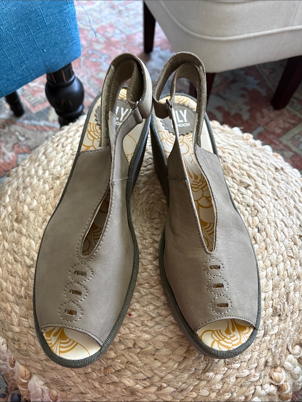 Fly London Khaki Platform Slingback Sandals